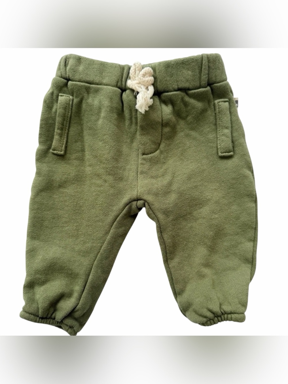 Rabbit + bear 100% organic cotton Olive green joggers size 0-3M